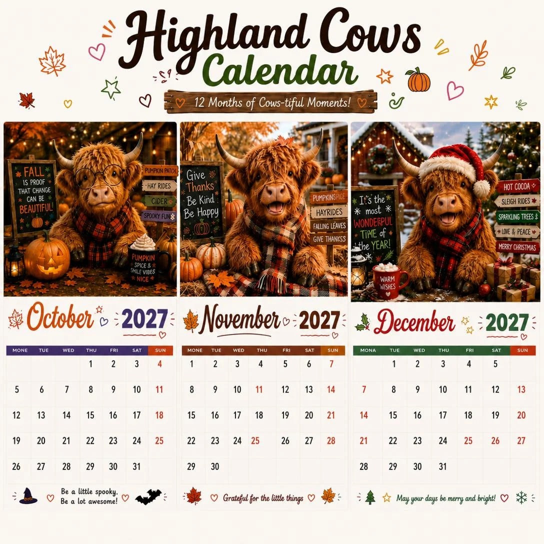 ๐ฎ 2027 Funny Highland Cow Wall Calendar